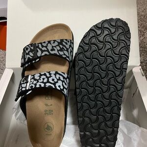 Black and Gray Leopard Print Papillio Birkenstock Sandals
